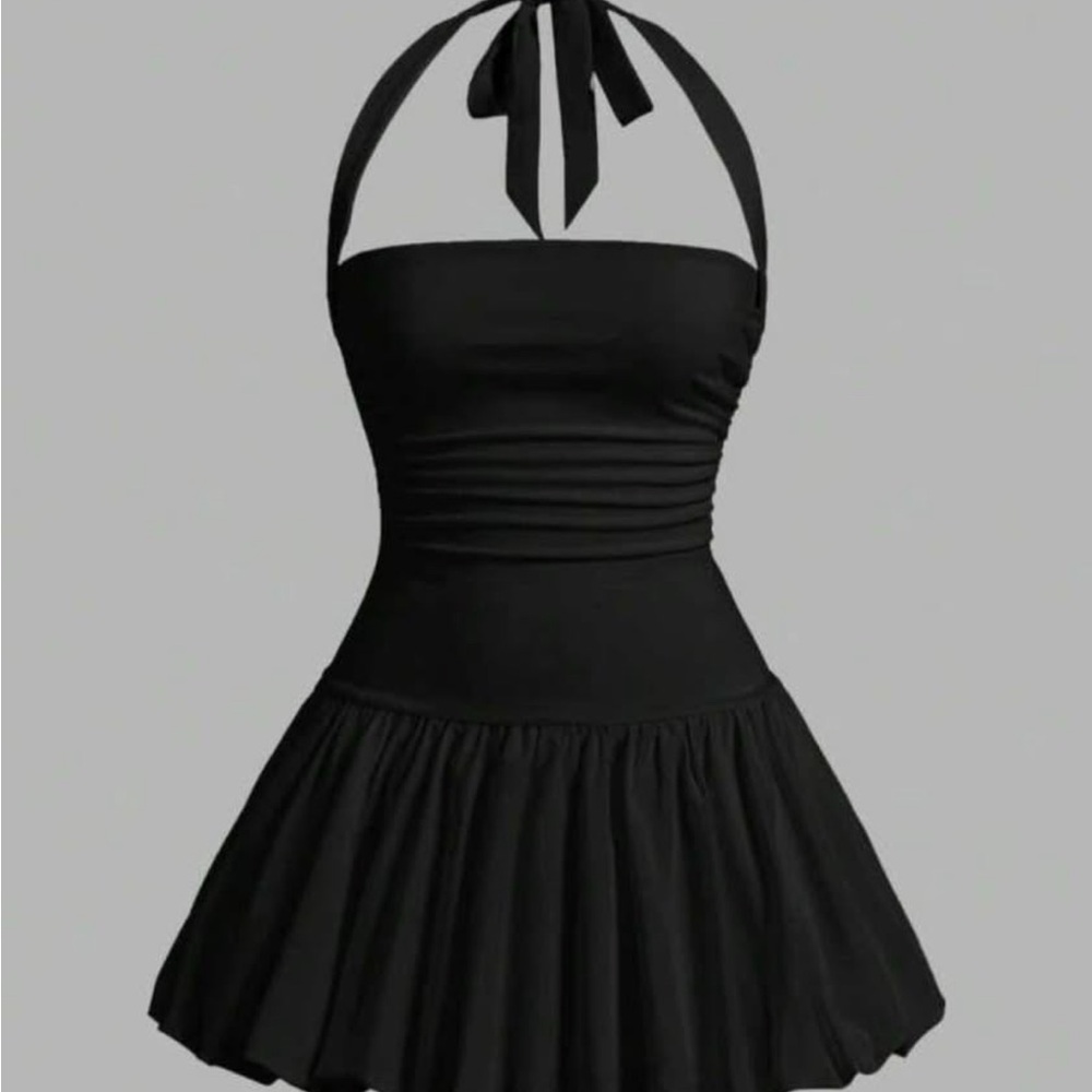 SHEIN Black Pleated Halter Sundress